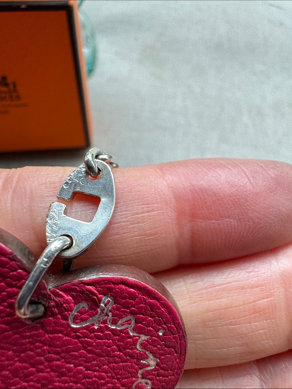 Hermes Heart Leather Sterling Silver Red Bag Charm With Box Has Some Wear - Picture 6 of 6